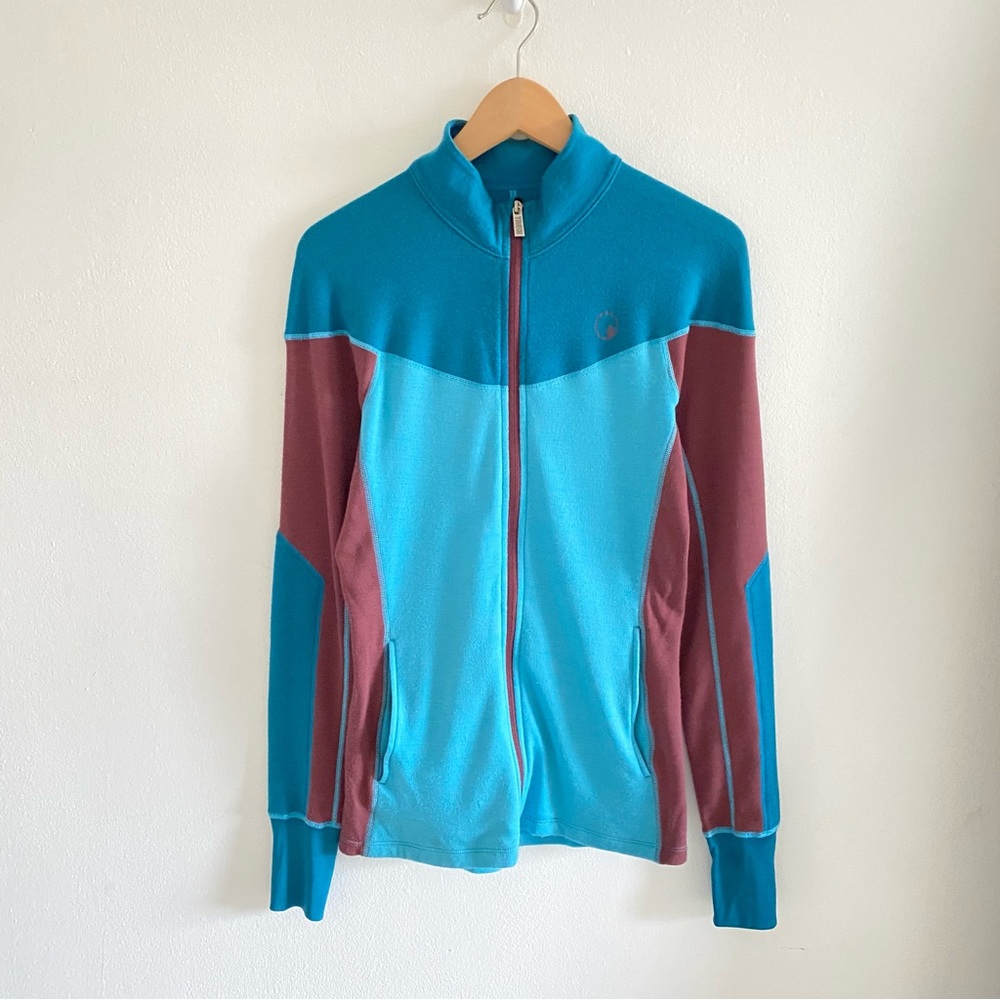 Trew Gear Women's Medium Blue Brown Full Zip 280 Merino Wool Sweater Jacket